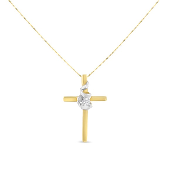 Espira 10k Two-Tone Yellow & White Gold Diamond Cross 18" Pendant Necklace